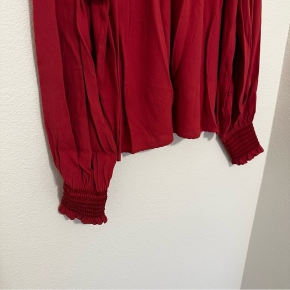 Aritzia Wilfred Nessie Mock Neck Blouse Smocked Details Mauve Rose Size L Women - Picture 6 of 10